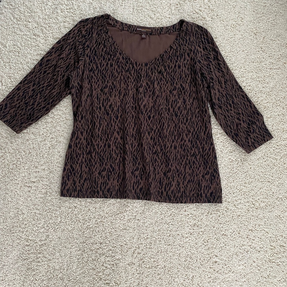 Dana Buchman Dark Brown Patterned Blouse, size L